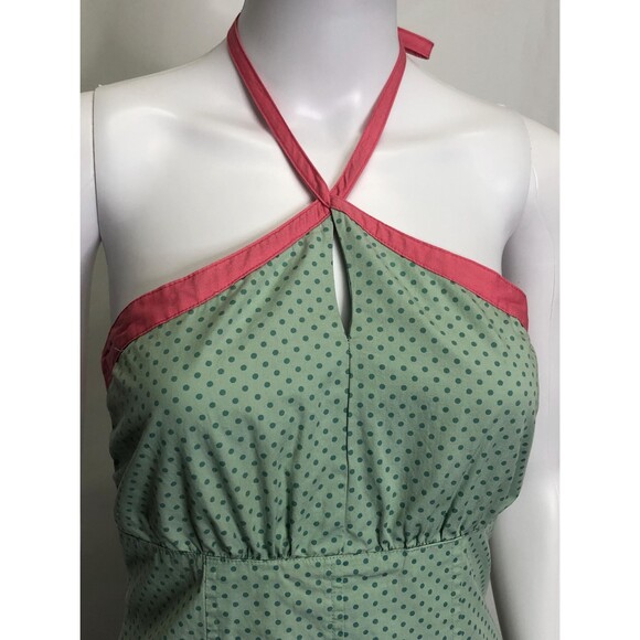 Y2K FOSSIL Blue POLKA DOT Halter Top Sleeveless Mini Dress W/Pink Trim.S. AS IS - Picture 5 of 9